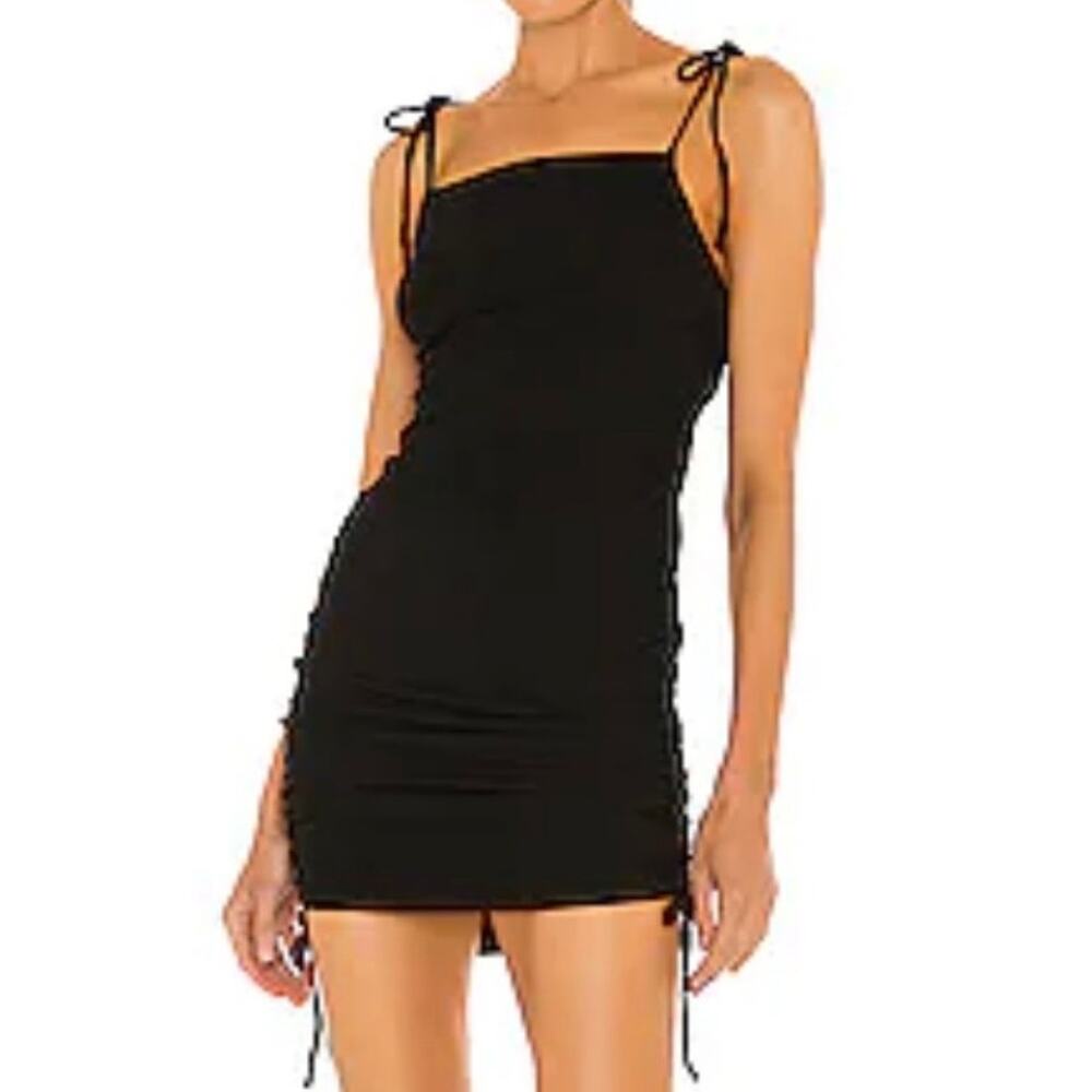 B.B. Dakota Little Black Dress Ruched Mini Adjustable Bodycon Womens Large - Picture 3 of 9